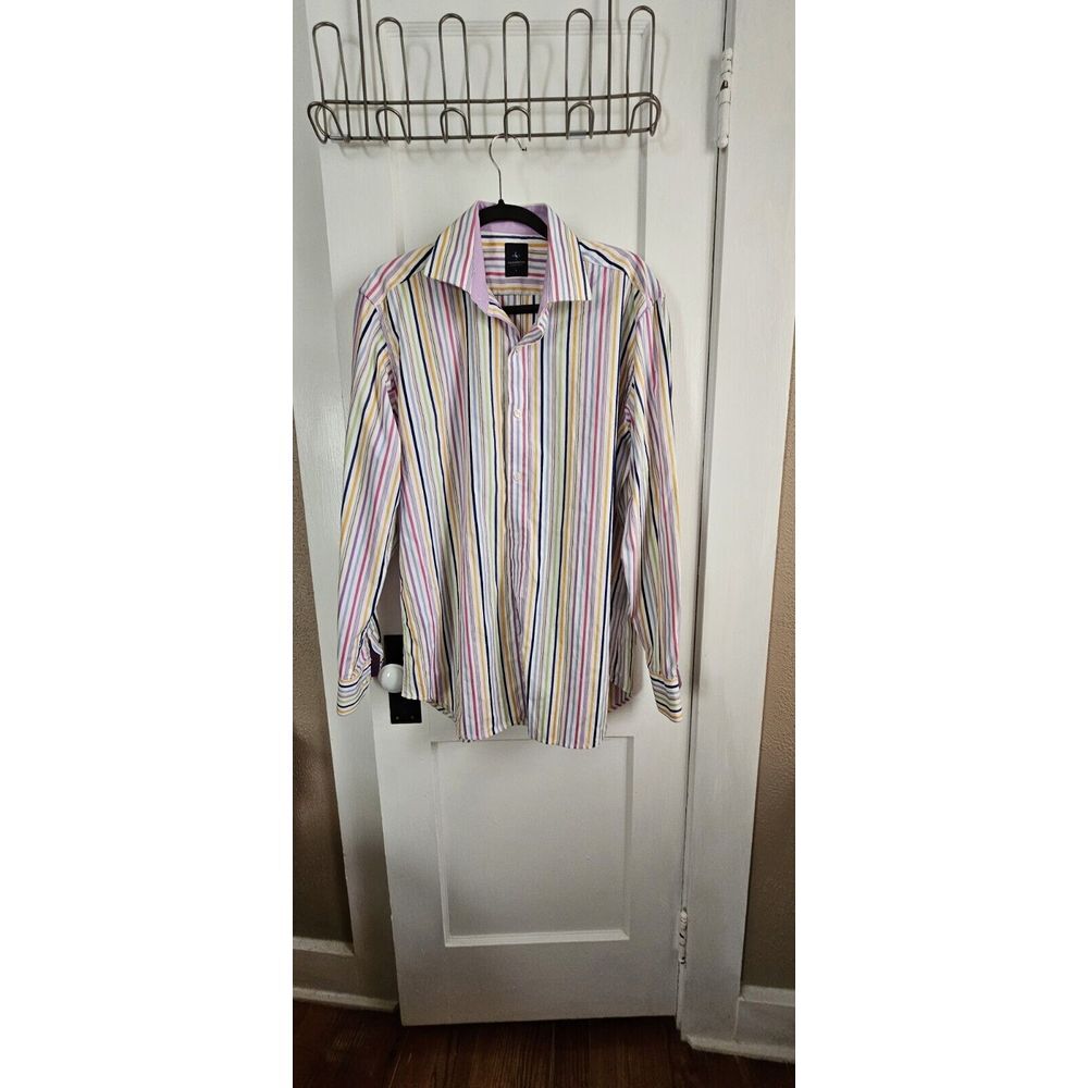 Tailorbyrd Button Up Shirt Men's Large Long Sleeve Striped 100% 2 Ply Cotton L